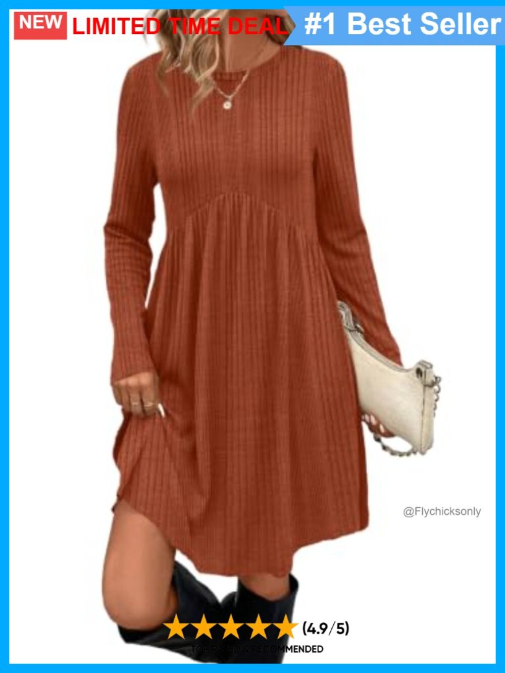 Long Sleeve Empire Waist Tunic Dress with Pockets for Women